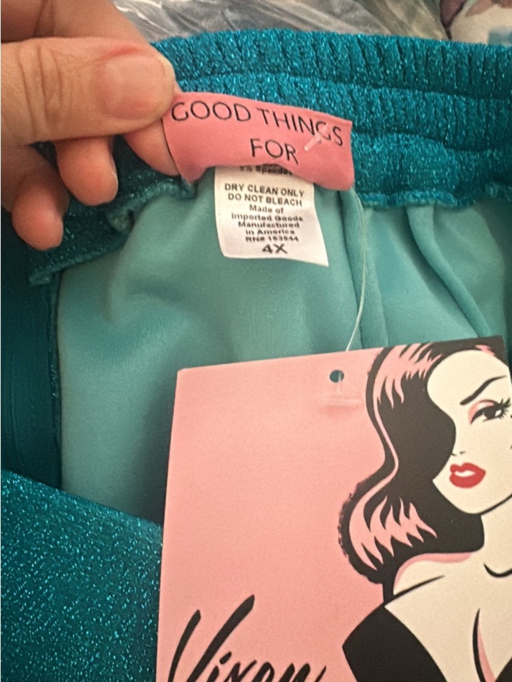 NWT Vixen Lurex turquoise Capri pants 4x - Picture 3 of 3